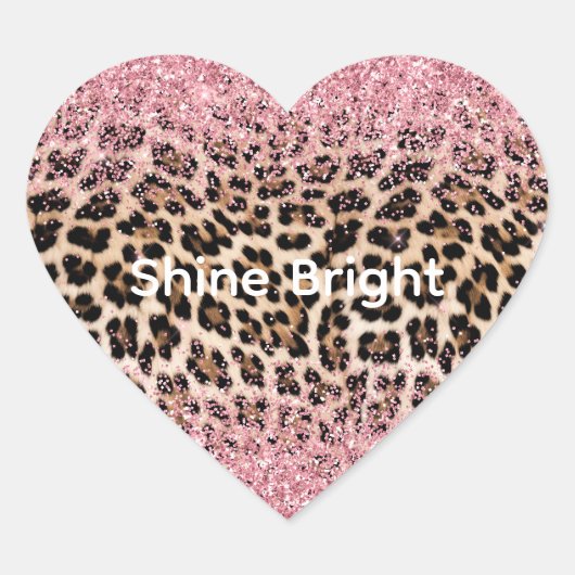 Glam Pink Glitter Cream Leopard Glitter Hart Sticker (Voorkant)