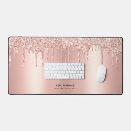 Glam Pink Glitter Drips | Aangepaste naam Bureaumat