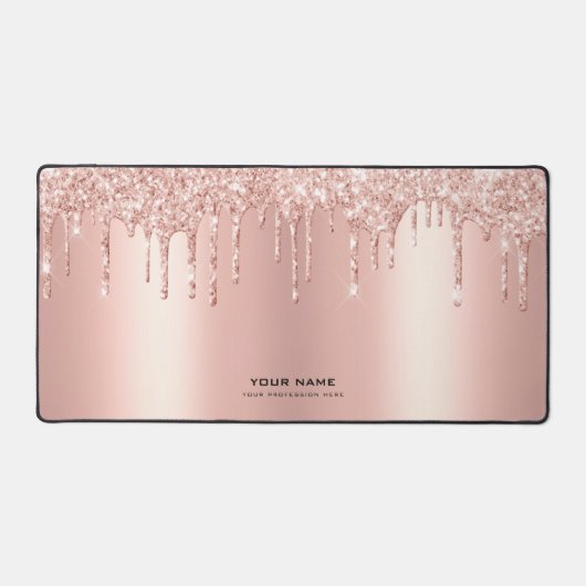 Glam Pink Glitter Drips | Aangepaste naam Bureaumat (Voorkant)