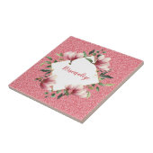 Glam Pink Glitter Flower Lijst Sparkle Personalise Tegeltje (Zijkant)