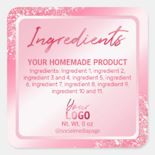 Glam Pink Glitter Folie Ingrediëntenlabels Vierkante Sticker