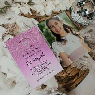 Glam Pink Glitter Look Bat Mitzvah   Foto Terug Kaart