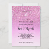 Glam Pink Glitter Look Bat Mitzvah | Foto Terug Kaart (Voorkant)