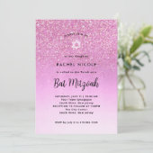 Glam Pink Glitter Look Bat Mitzvah | Foto Terug Kaart (Staand voorkant)