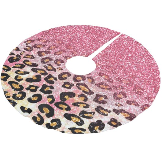 Glam Pink Glitter Luipaard Patroon Kerstboom Rok (Gekanteld)