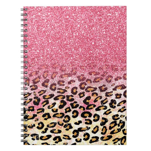 Glam Pink Glitter Luipaard Patroon Notitieboek (Voorkant)