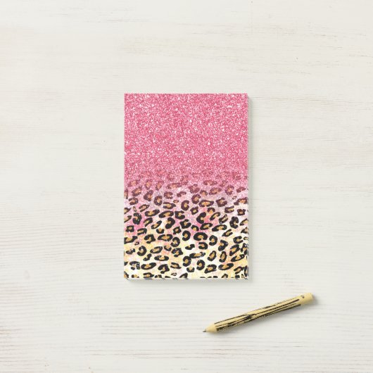 Glam Pink Glitter Luipaard Patroon Post-it® Notes (Op bureau)