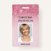 Glam Pink Glitter Medewerker - Naam Foto Bedrijf Badge (Voorkant)