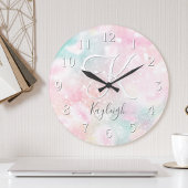 Glam Pink Glitter Pastel Girale Patroon Ronde Klok