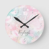 Glam Pink Glitter Pastel Girale Patroon Ronde Klok (Voorkant)