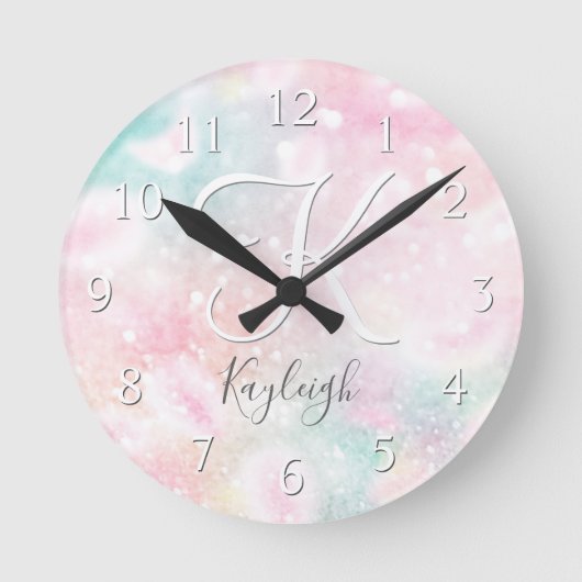 Glam Pink Glitter Pastel Girale Patroon Ronde Klok (Voorkant)