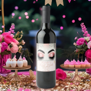 Glam Pink Glitter Wimpers Bachelorette Wijn Etiket