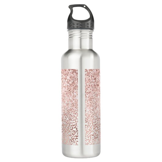 Glam Pink Glitzy Glitter Leopard Printerinspiratie Waterfles (Achterkant)
