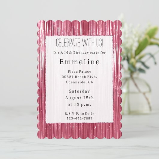 Glam Pink Glitzy Sparkle Stripes Kaart (Staand voorkant)