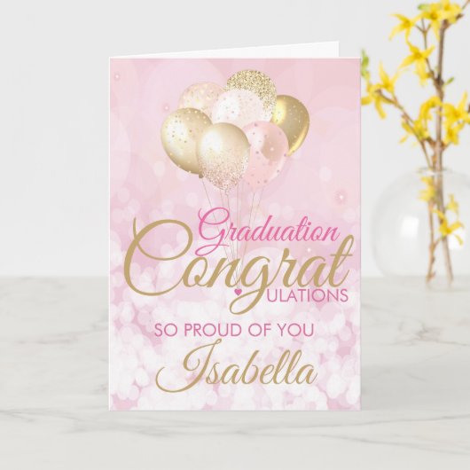 Glam Pink Gold Afstuderen gefeliciteerd Kaart (Gele Bloem)