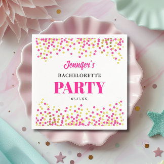 Glam Pink Gold Dots Bachelorette Party Paper Servet