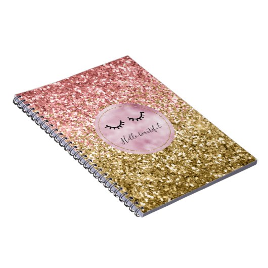 Glam Pink Gold Glitter Black Eyelashes Notitieboek (Rechterzijde)