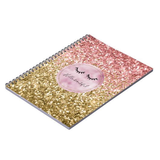 Glam Pink Gold Glitter Black Eyelashes Notitieboek (Linkerzijde)