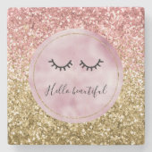 Glam Pink Gold Glitter Black Eyelashes Stenen Onderzetter (Voorkant)