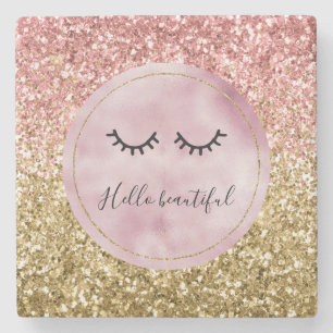Glam Pink Gold Glitter Black Eyelashes Stenen Onderzetter