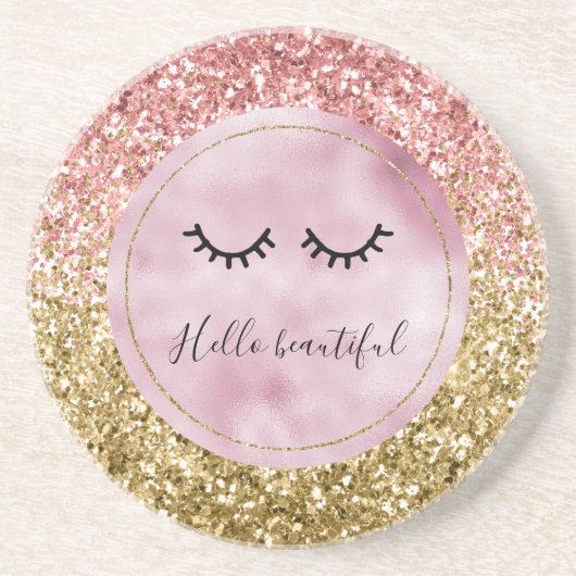 Glam Pink Gold Glitter Black Eyelashes Zandsteen Onderzetter (Voorkant)