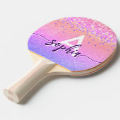 Glam Pink Gold Glitter Monogram Script Kleurrijk Tafeltennisbatje (Voorkant Gekanteld)