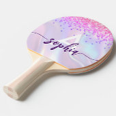 Glam Pink Gold Glitter Monogram Script Purple Tafeltennisbatje (Voorkant Gekanteld)