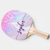 Glam Pink Gold Glitter Monogram Script Purple Tafeltennisbatje (Zijkant)