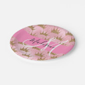 Glam Pink & Gold Glitter Sparkles Crowns Monogram Papieren Bordje (Gekanteld)