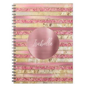 Glam Pink Gold Glitter Stripes Notitieboek