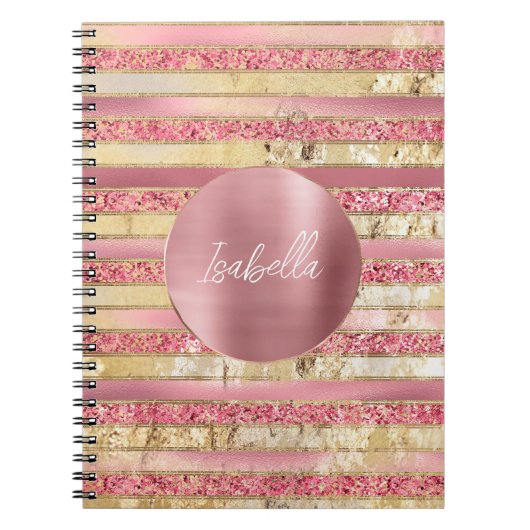 Glam Pink Gold Glitter Stripes Notitieboek (Voorkant)