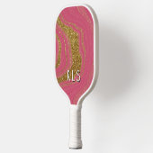 Glam Pink Gold Glitter Swirl Monogram Pickleball Paddle (Links)
