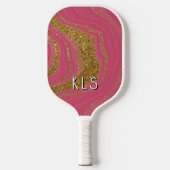 Glam Pink Gold Glitter Swirl Monogram Pickleball Paddle (Voorkant)