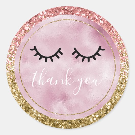 Glam Pink Gold Glitter Zwart Wimpers Bedankt Ronde Sticker (Voorkant)