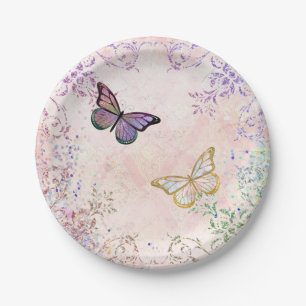 Glam Pink Gold Paarse Butterflies Papieren Bordje