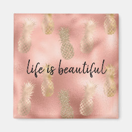 Glam Pink Gold Pineappels Magneet