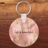 Glam Pink Gold Pineappels Sleutelhanger (Voorkant)