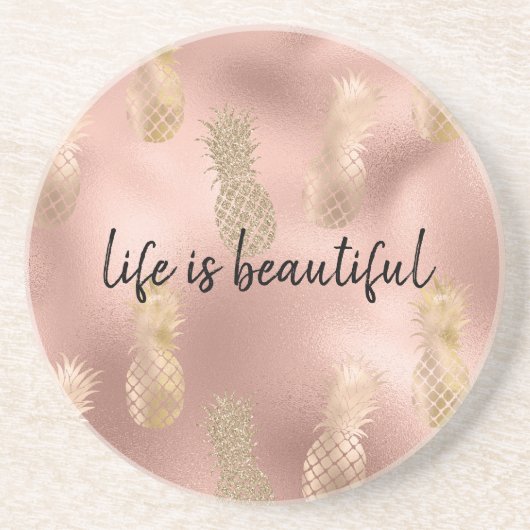 Glam Pink Gold Pineappels Zandsteen Onderzetter (Voorkant)