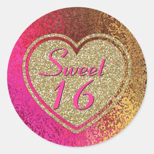 Glam Pink & Gold Sweet 16 Verjaardag Ronde Sticker (Voorkant)