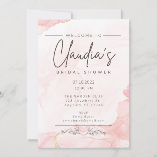 Glam Pink Gold Watercolor Bridal Shower Invite  Kaart (Voorkant)