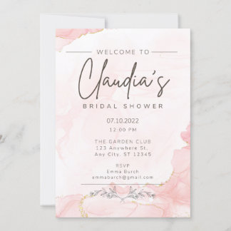 Glam Pink Gold Watercolor Bridal Shower Invite Kaart