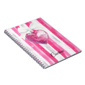 Glam Pink Heart Bow Stripes Notitieboek (Rechterzijde)