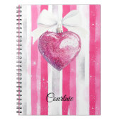 Glam Pink Heart Bow Stripes Notitieboek (Voorkant)