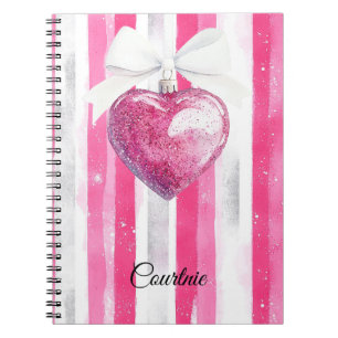 Glam Pink Heart Bow Stripes Notitieboek