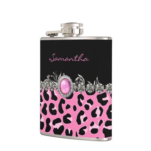 Glam Pink Jaguar Print Custom Flask Heupfles (Links)