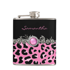 Glam Pink Jaguar Print Custom Flask Heupfles