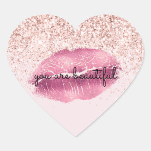 Glam Pink Kiss Lips Blush Glitter Hart Sticker