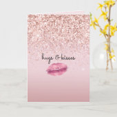 Glam Pink Kiss Lips Blush Glitter Kaart (Gele Bloem)