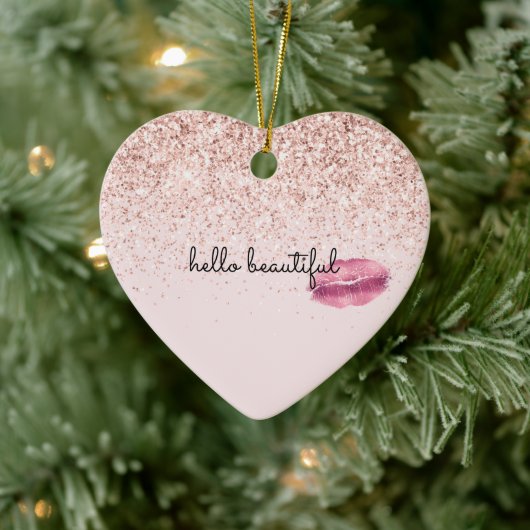 Glam Pink Kiss Lips Blush Glitter Keramisch Ornament (Boom)