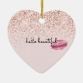 Glam Pink Kiss Lips Blush Glitter Keramisch Ornament (Voorkant)